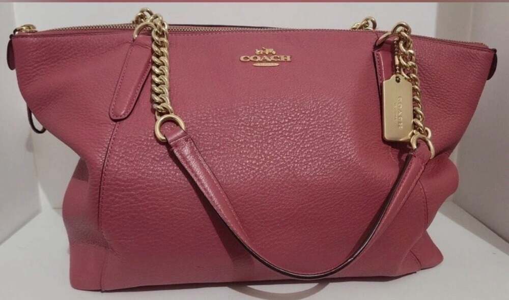 COACH Ava Chain Tote Pebbled Leather Bag Rouge #F22211